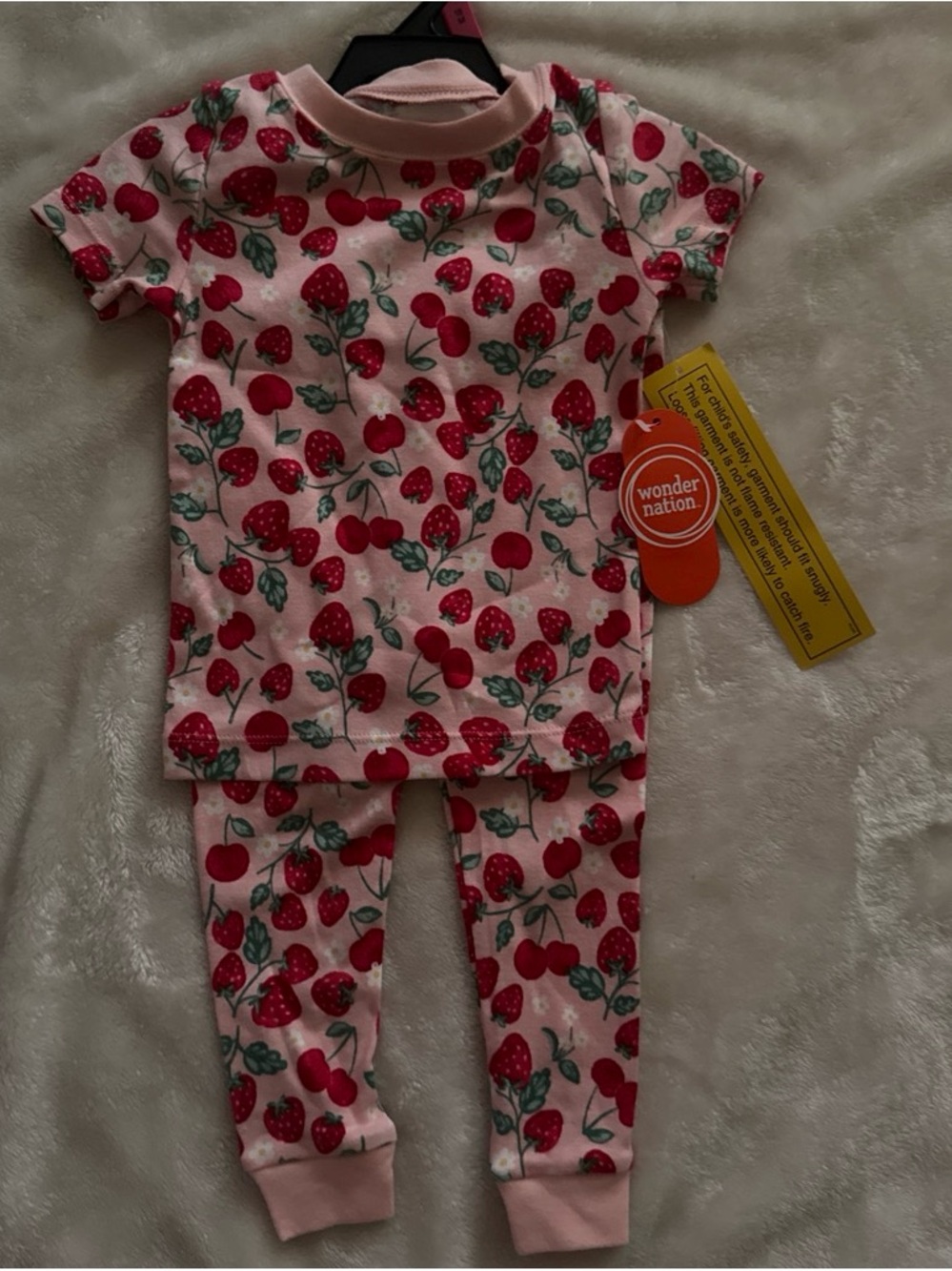 Wonder Nation Pink Strawberry & Cherry Kids Pajama Set size 18M